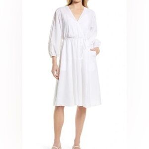 Nordstrom white cotton long-sleeve wrap dress size S